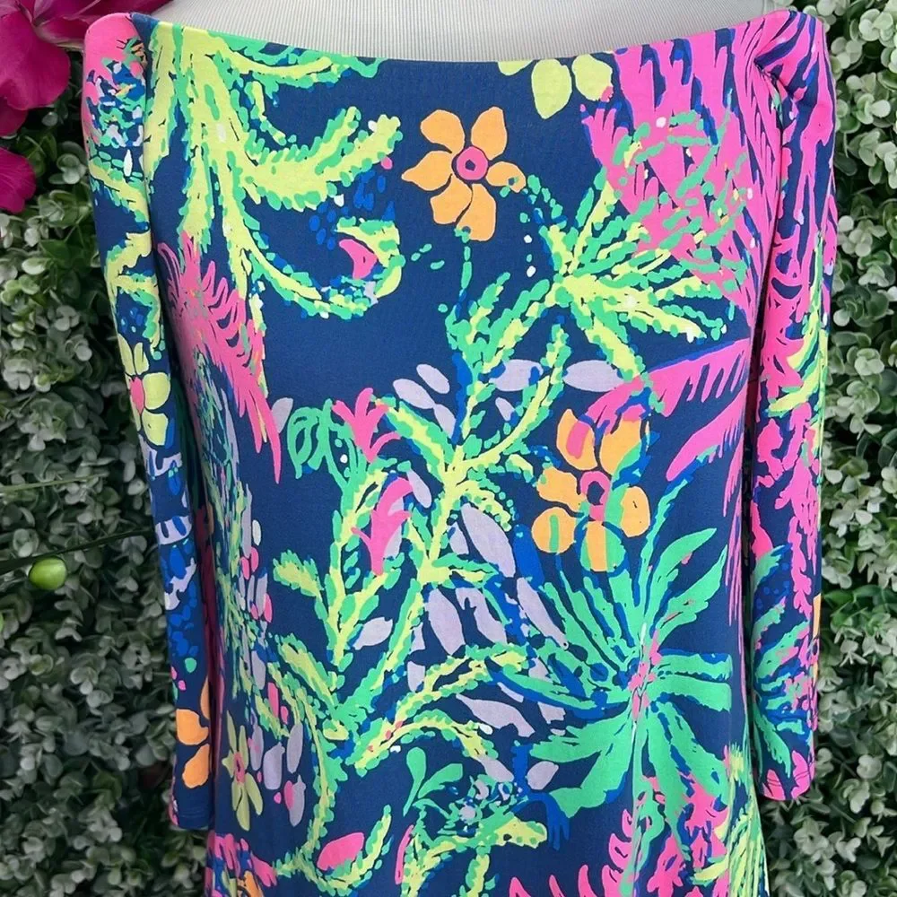 Lilly Pulitzer Indigo All A Glow Tropical Floral Laurana Off The Shoulder Dress - Picture 9 of 13